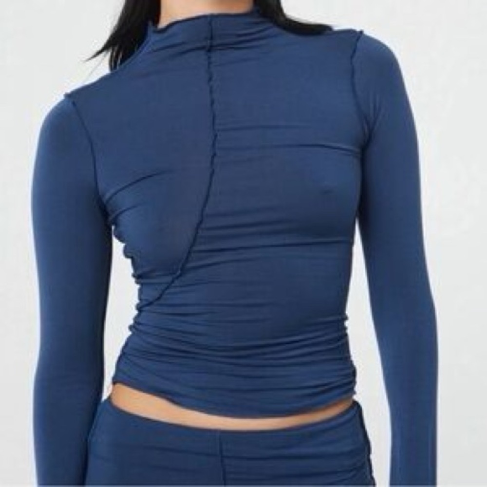 The Line by K Navy Mock Neck Long Sleeve Top